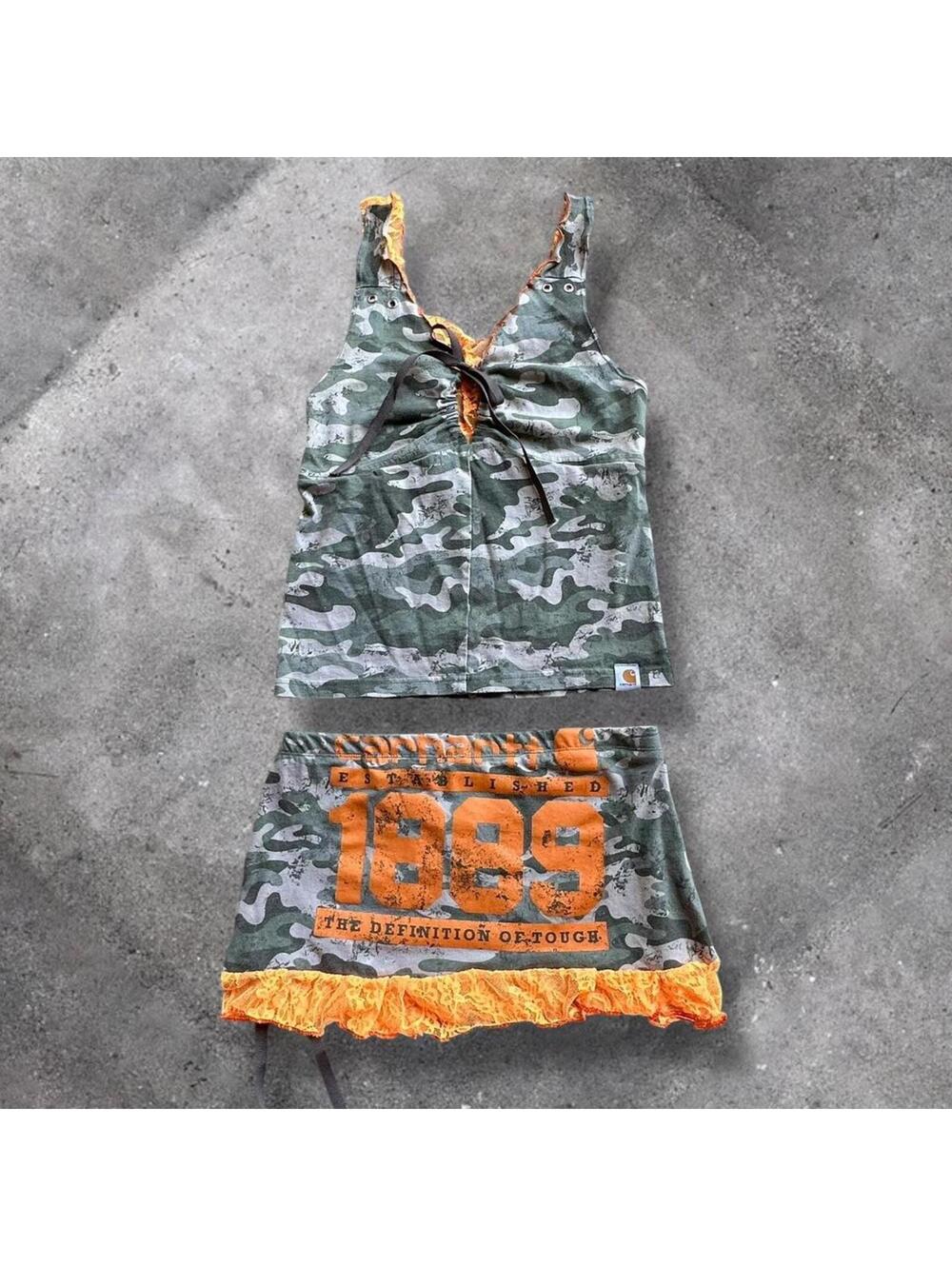 1 of 1 reworked Carhartt camo mini skirt & tank top set
